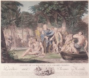 Arrival of Jean-Jacques Rousseau (1712-78) in the Elysian Fields, 1782 by Jean Michel the Younger Moreau